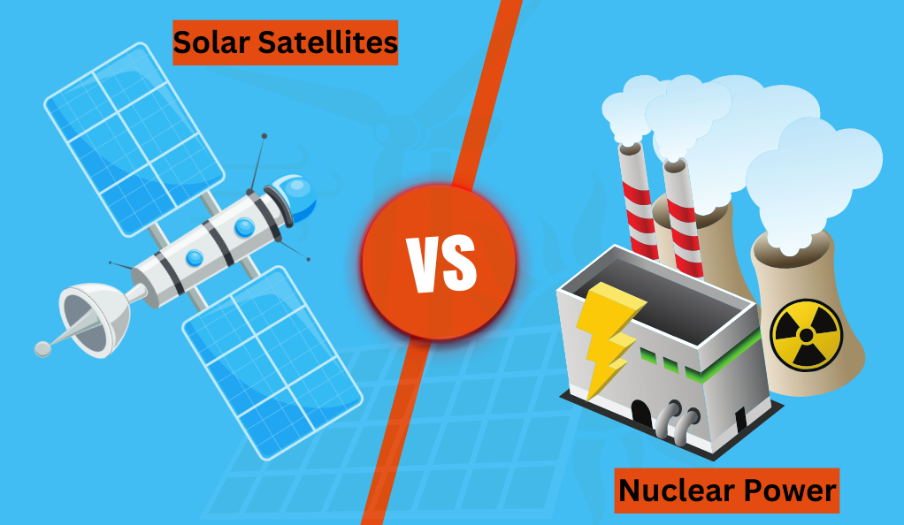 Renewable Energy in Space Solar Satellites vs. Nuclear Power